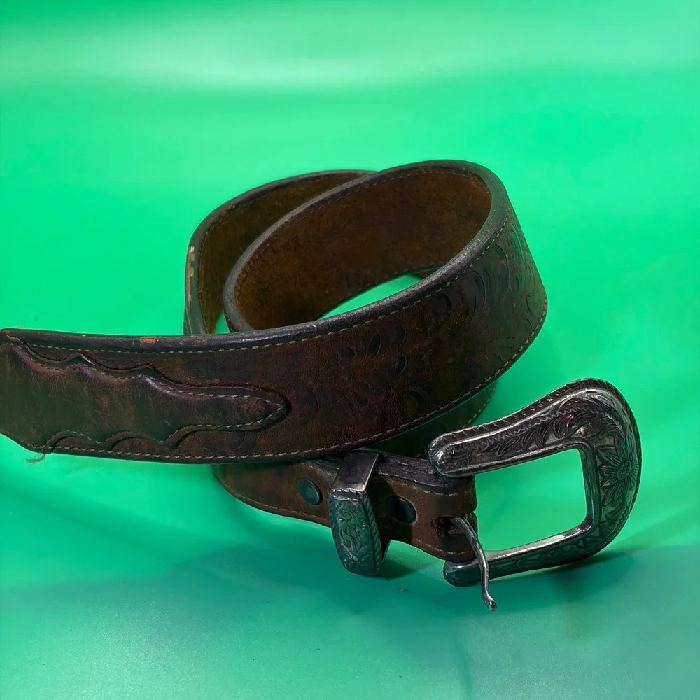 Vintage 70s Western Brown Leather Belt Mens 39
